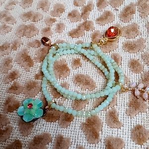 Glass Beaded and Charmed Wrap Bracelet